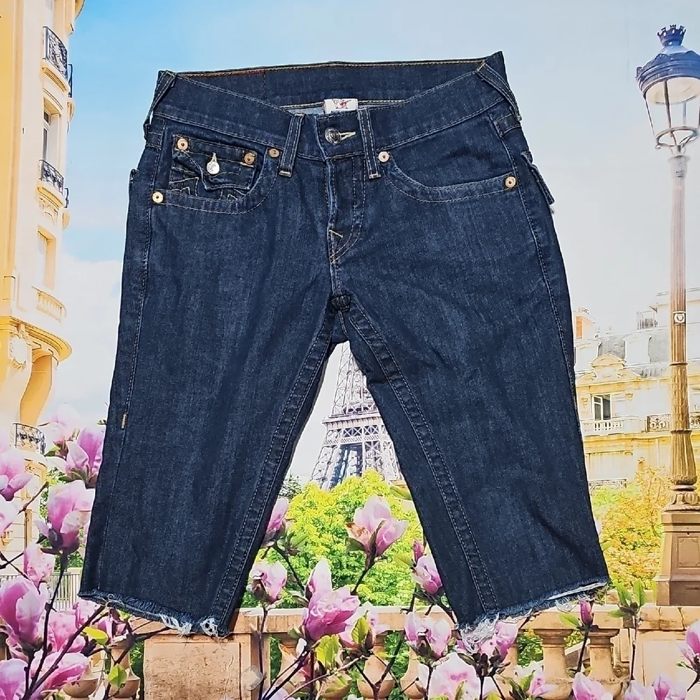 True‎ Religion Zach Raw Hem Bermuda Denim Shorts Size 28